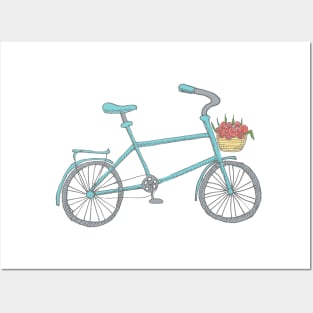 Blue Bicycle with flowers Posters and Art